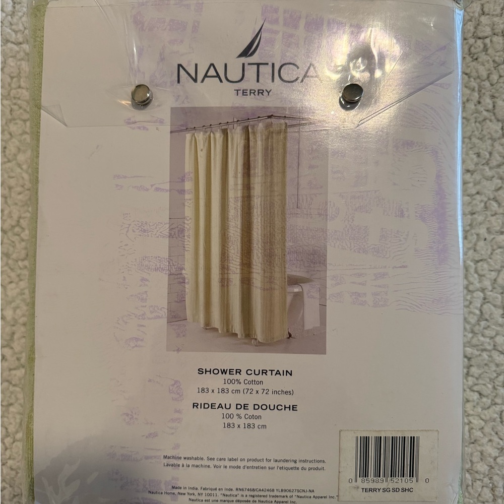Nautica Light Green Terry Cloth Shower Curtain - Picture 2 of 2